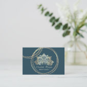 Carte De Visite Professionnel Chic, Cercles Dorés Lotus Bleu (Debout devant)