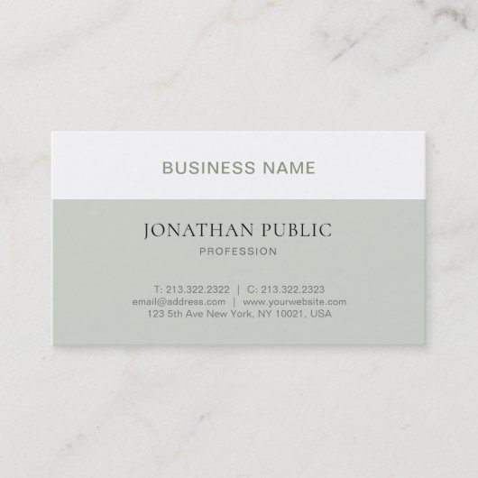 Carte De Visite Professionnel Chic Design Simple Beige Vert Blanc (Devant)