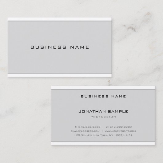 Carte De Visite Professionnel Chic Moderne Gris Blanc Simple Plat (Devant / Derrière)