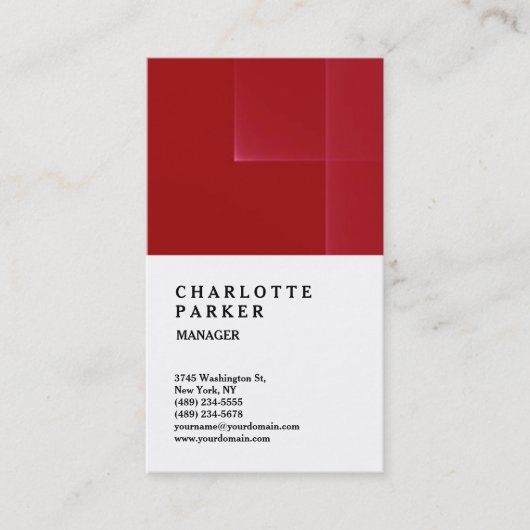 Carte De Visite Professionnel Dark Red White Trendy Manager (Devant)