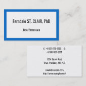 Carte de visite professionnel de base et humble (Devant / Derrière)