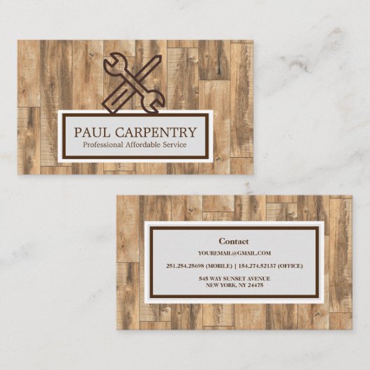 Carte de visite professionnel de charpentier en bo (Devant / Derrière)