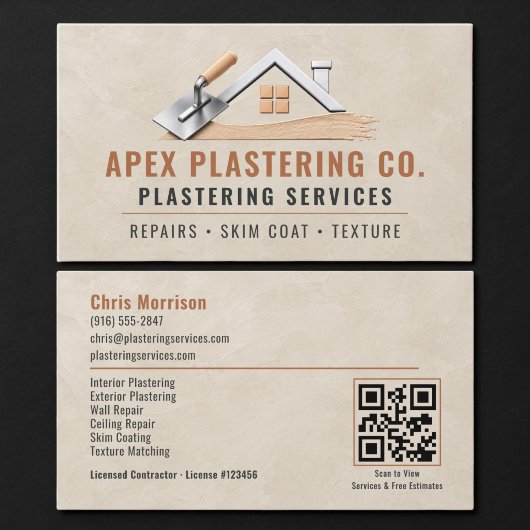 Carte De Visite Professionnel de code QR de plâtrage