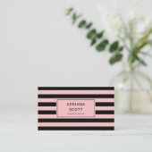 Carte De Visite Professionnel de la beauté Stripe Rose Blush Chic (Debout devant)