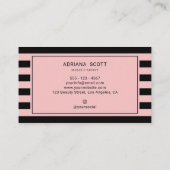 Carte De Visite Professionnel de la beauté Stripe Rose Blush Chic (Dos)