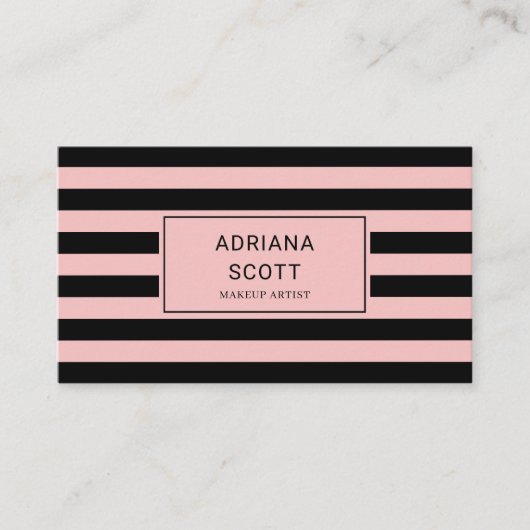 Carte De Visite Professionnel de la beauté Stripe Rose Blush Chic (Devant)