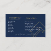 Carte De Visite Professionnel de la construction bleu marine or (Dos)