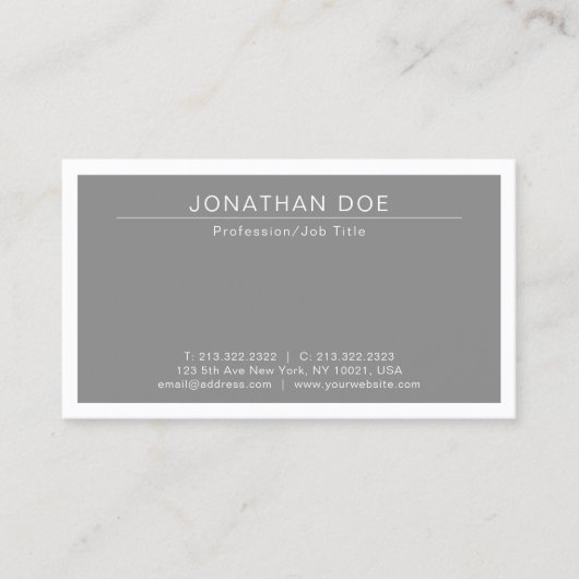 Carte De Visite Professionnel Design Moderne Gris Simple Plat (Devant)