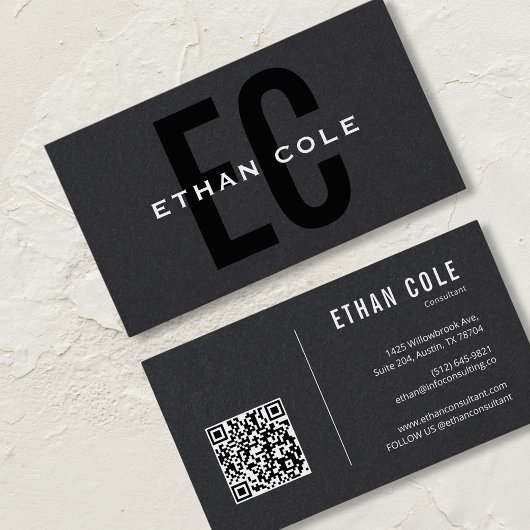 Carte De Visite Professionnel du code QR noir moderne
