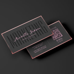 Carte De Visite Professionnel du marketing noir rose esthétique