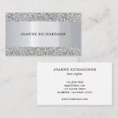 Carte De Visite Professionnel élégant blanc en métal argenté (Devant / Derrière)