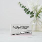 Carte De Visite Professionnel Élégant Cuir Blanc Métal Rose (Debout devant)