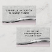 Carte De Visite Professionnel Élégant Cuir Blanc Métal Rose (Devant / Derrière)