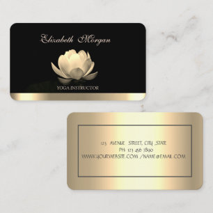 Carte De Visite Professionnel Elegant Gold Lotus, Yoga Black
