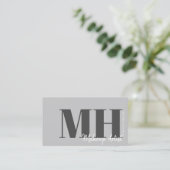 Carte De Visite Professionnel Élégant Gris Monogramme (Debout devant)