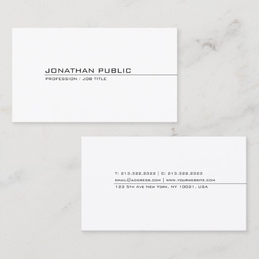 Carte De Visite Professionnel Élégant Moderne Propre Chic Plain (Devant / Derrière)