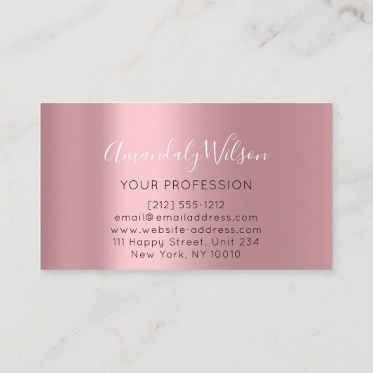 Carte De Visite Professionnel Élégant Moderne Rose Blanc Metallic (Dos)