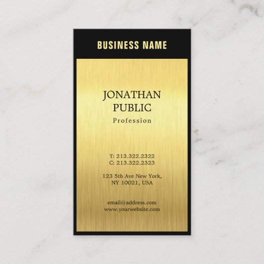 Carte De Visite Professionnel Elegant Noir Plaine Or Luxe Chic (Devant)