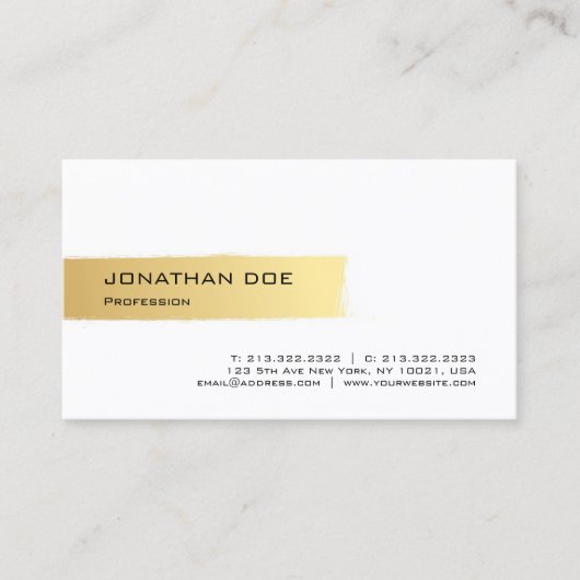 Carte De Visite Professionnel Élégant Or Blanc Moderne Simple Cool (Devant)