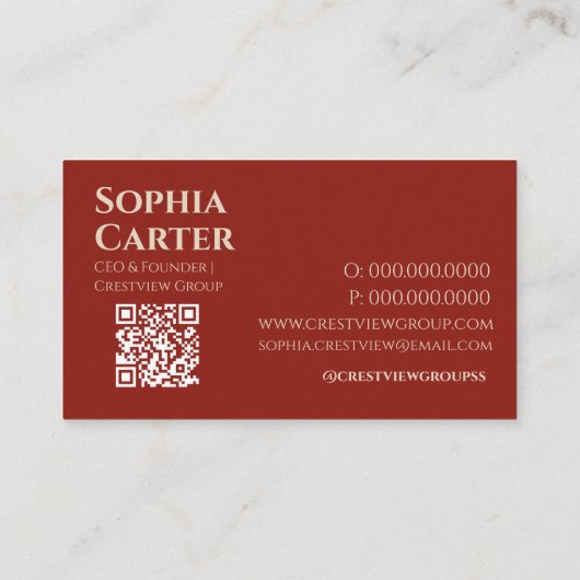 Carte De Visite Professionnel élégant Rouge Blanc QR Code Premium (Dos)