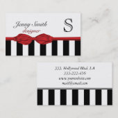 Carte De Visite Professionnel Elegant rouge bowstripes monogramme (Devant / Derrière)