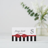 Carte De Visite Professionnel Elegant rouge bowstripes monogramme (Debout devant)