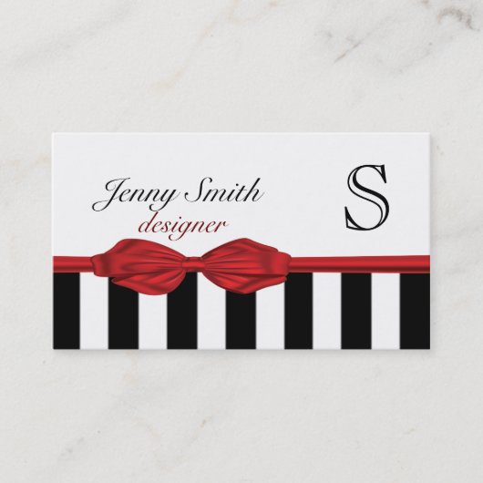 Carte De Visite Professionnel Elegant rouge bowstripes monogramme (Devant)