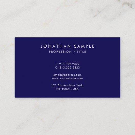 Carte De Visite Professionnel Élégant Simple Modèle Deep Blue (Dos)