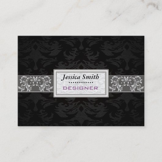 Carte De Visite Professionnel élégant sobre moderne damassé noir (Devant)