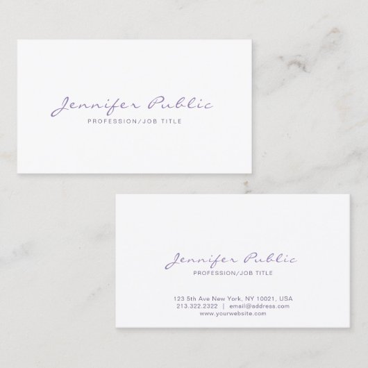 Carte De Visite Professionnel Élégant Violet Blanc Simple Plain (Devant / Derrière)