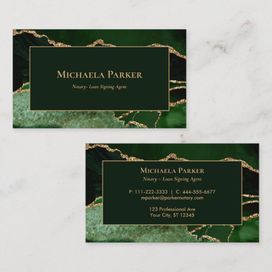 Carte de visite professionnel Emerald Green Agate (Devant / Derrière)
