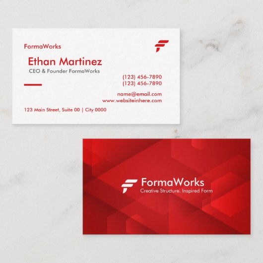 Carte De Visite Professionnel Formel Moderne Rouge Propre (Devant / Derrière)