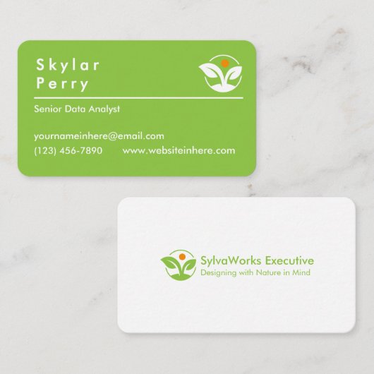 Carte De Visite Professionnel Frais Vert Éco SylvaWorks Exécutif (Devant / Derrière)