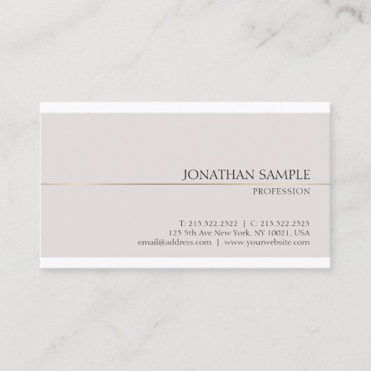 Carte De Visite Professionnel Glamour Design Chic Plain Luxe (Devant)