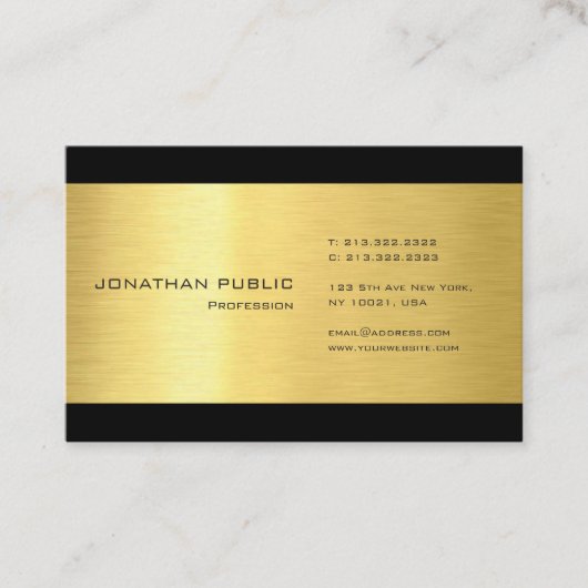 Carte De Visite Professionnel Gold Look Noir moderne élégant Plain (Devant)