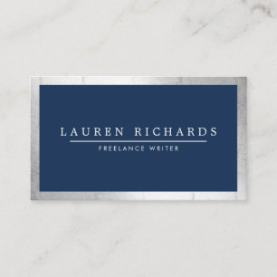 Carte De Visite Professionnel Luxe Faux Silver et Navy Blue