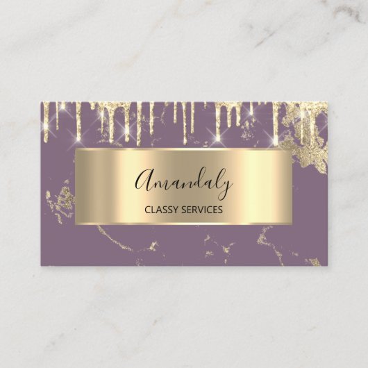 Carte De Visite Professionnel Luxe Gold Royal Marble Purple Drip (Devant)