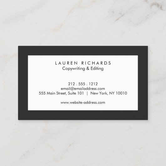 Carte de visite professionnel Luxe noir et blanc (Dos)