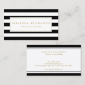 Carte De Visite Professionnel Luxe noir et blanc rayé (Devant / Derrière)
