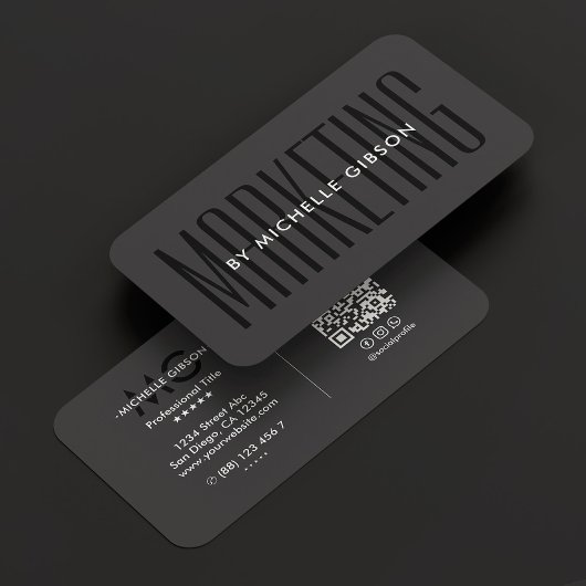 Carte De Visite Professionnel marketing minimal noir gris foncé