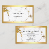 Carte De Visite Professionnel moderne Cadre doré Marbre blanc VIP (Devant / Derrière)