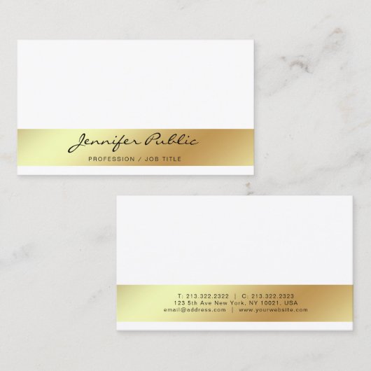 Carte De Visite Professionnel Moderne Design Blanc Or Chic Simple (Devant / Derrière)