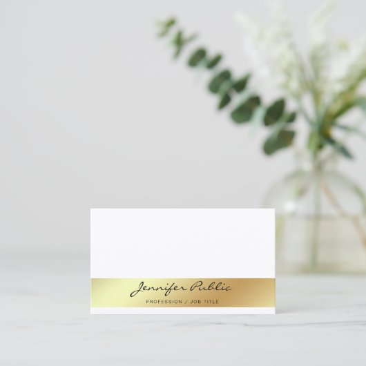Carte De Visite Professionnel Moderne Design Blanc Or Chic Simple (Debout devant)