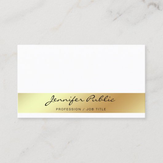 Carte De Visite Professionnel Moderne Design Blanc Or Chic Simple (Devant)
