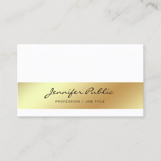 Carte De Visite Professionnel Moderne Design Blanc Or Chic Simple (Devant)