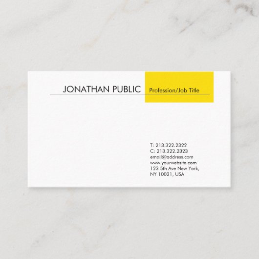 Carte De Visite Professionnel Moderne Design Simple Blanc Jaune (Devant)