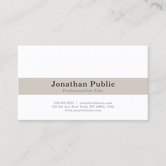 Carte De Visite Professionnel Moderne Elégant Blanc Beige Plaine (Devant)