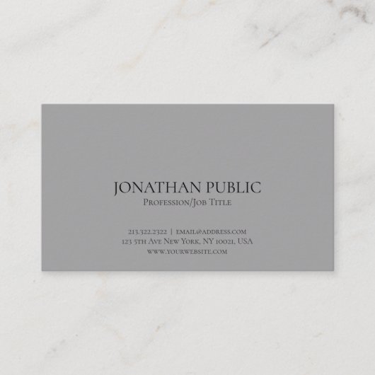 Carte De Visite Professionnel moderne Élégant Gris Simple (Devant)