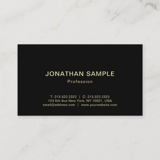 Carte De Visite Professionnel Moderne Elegant Noir Plain Or Luxe (Devant)