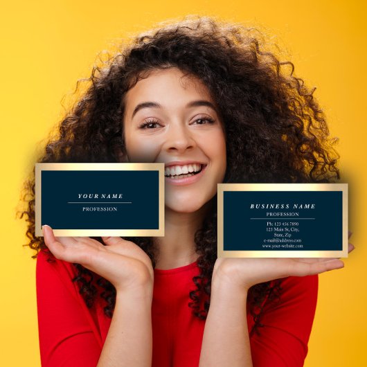 Carte De Visite Professionnel moderne Golden Simply Blue Navy